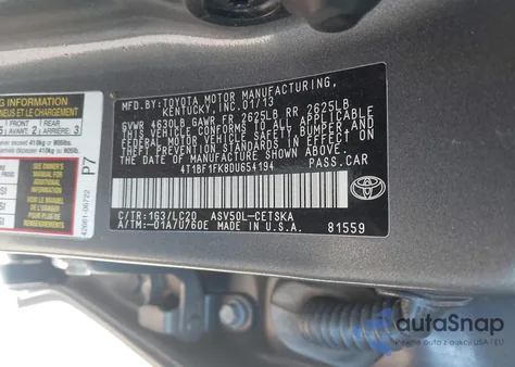 2013 Toyota Camry Se из США, поврежденный, VIN 4T1BF1FK8DU654194